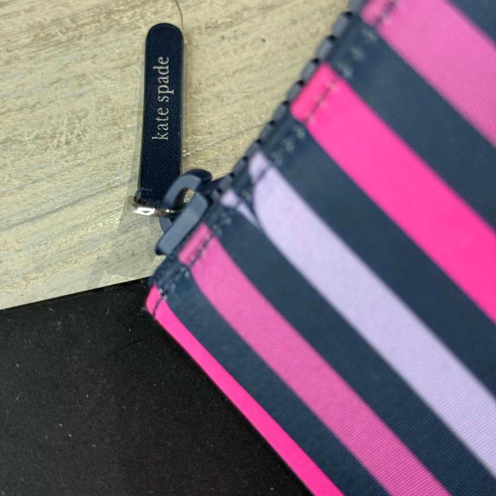 Kate Spade Lips Pink & Purple Striped Zip-Around Wallet-NWOT